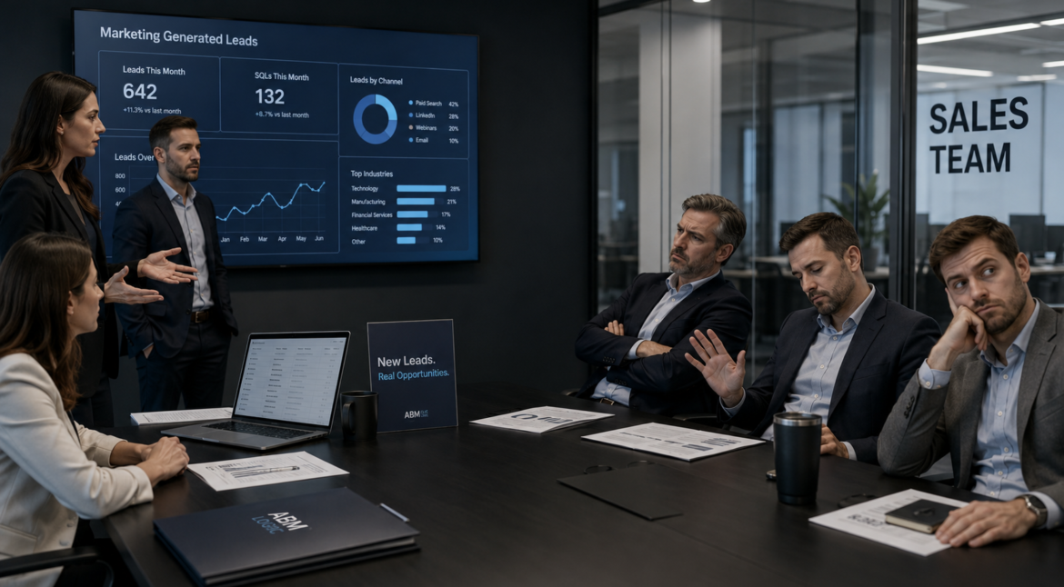 Why Sales Ignore Marketing Leads — and How to Fix the Handoff visual showing target accounts, buying group signals and pipeline progression.