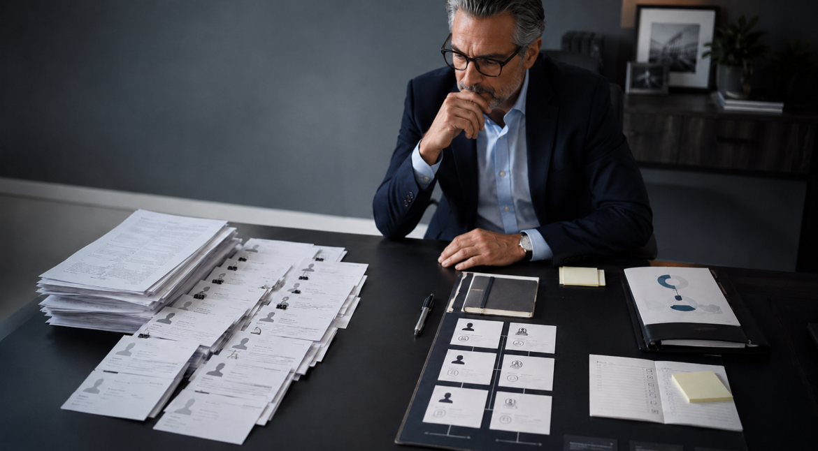 B2B marketing professional comparing traditional lead generation with account-based lead generation records.