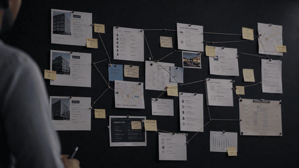 Planning board connecting campaign documents and notes