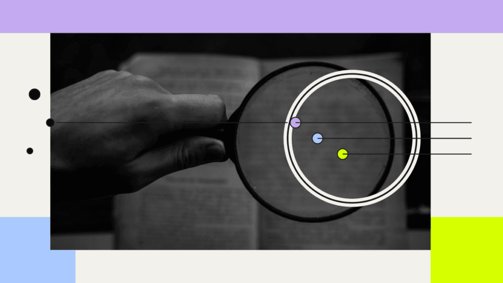 Magnifying glass overlaid with coloured measurement markers