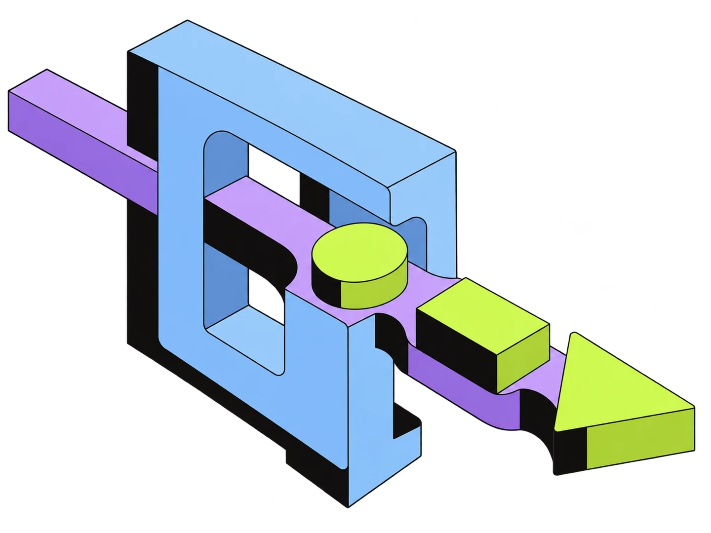 Lime shapes aligned on a lavender path through a narrow blue frame, illustrating precise audience targeting.
